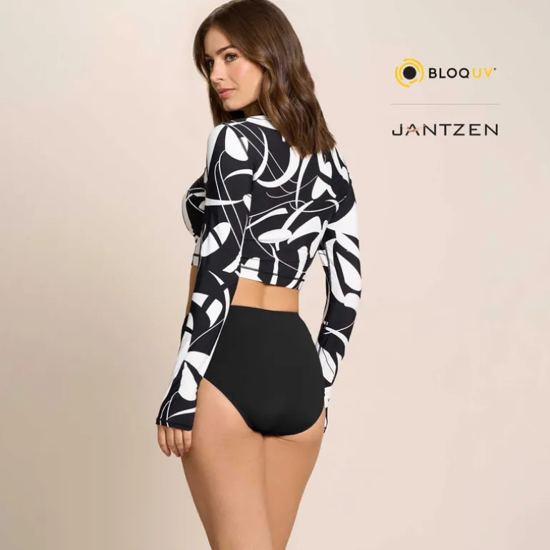 BOTANICAL DOMINO CROPPED SWIM RASH GUARD TEE TOP