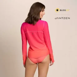 FLOWERS OF THE SUN RELAXED MOCK NECK ZIP TOP