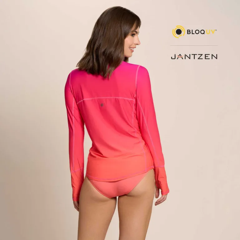 FLOWERS OF THE SUN RELAXED MOCK NECK ZIP TOP