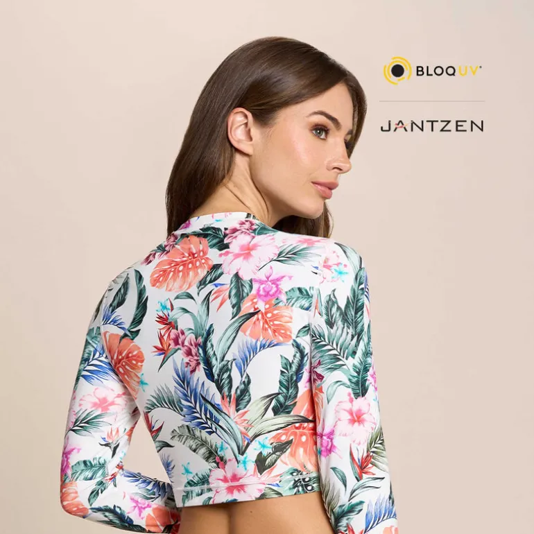 HAWAIIAN TERRACE CROPPED SWIM RASH GUARD TEE TOP