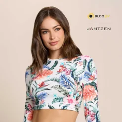 HAWAIIAN TERRACE CROPPED SWIM RASH GUARD TEE TOP