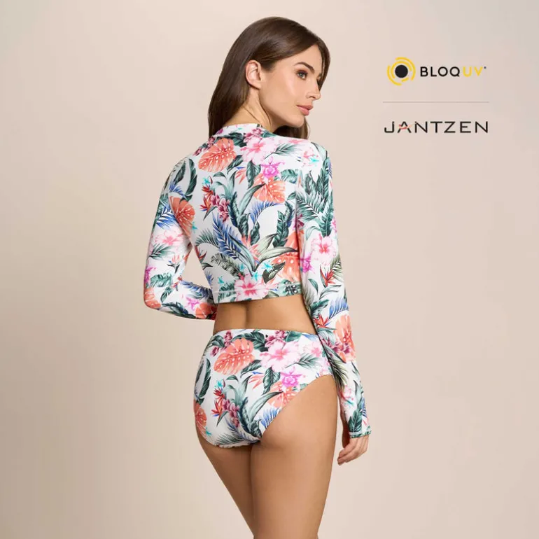 HAWAIIAN TERRACE CROPPED SWIM RASH GUARD TEE TOP