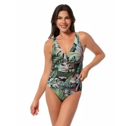 JUNGLE GLAM AMBER V-NECK TANKINI TOP