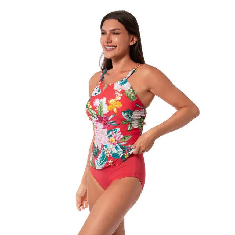 MORNING BLOOM AUDREY DRAPE TANKINI TOP