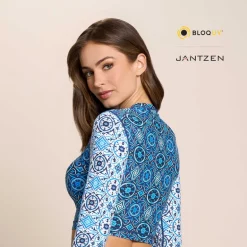 MOROCCAN TILES CROPPED SWIM RASH GUARD TEE TOP